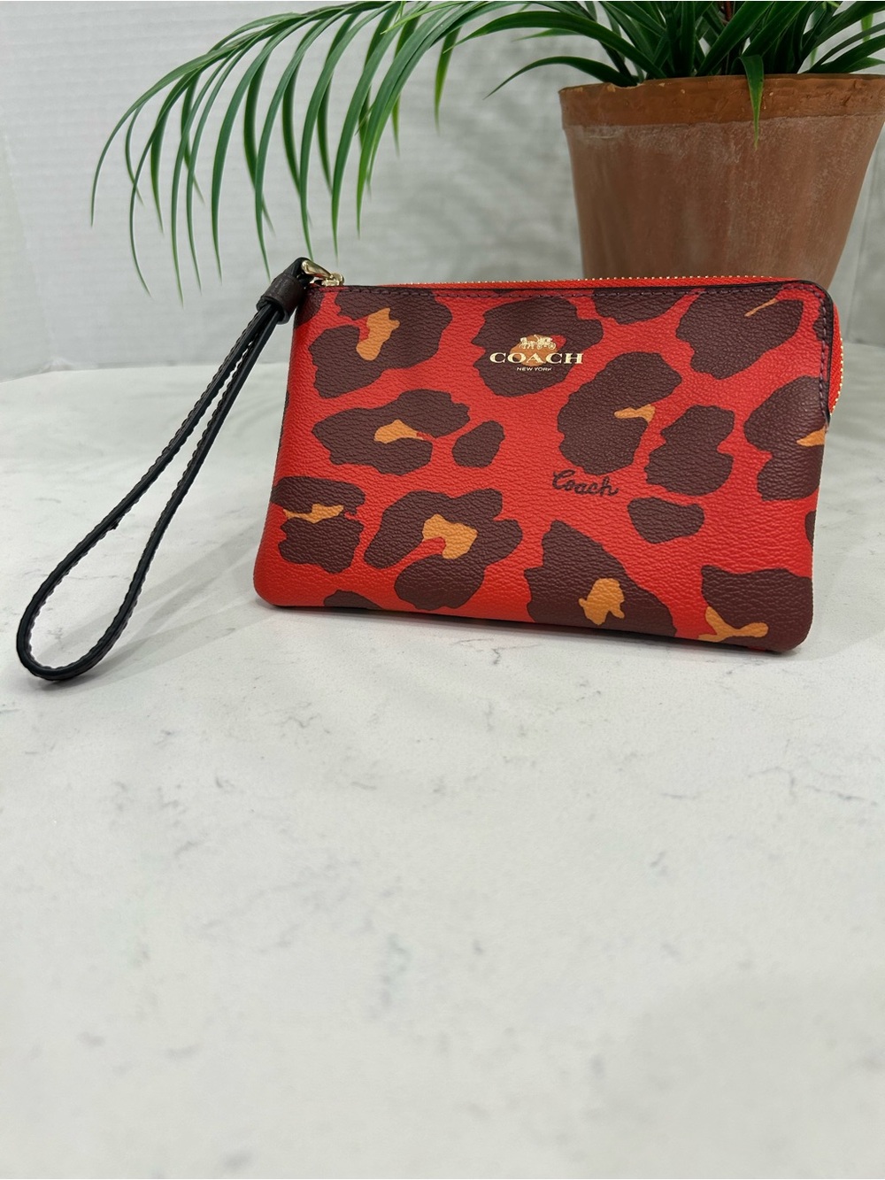 Coach Red Leopard Print Wristlet Pouch
